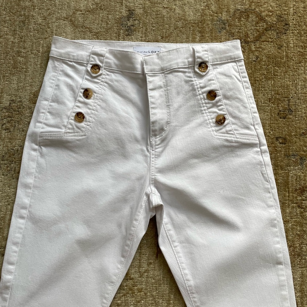 LOFT  White Jeans with Front Buttons - Picture 2 of 13